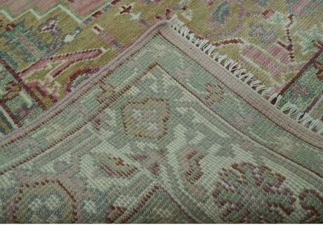 Pink, Ivory and Olive Hand Knotted Traditional Custom Made Size wool Rug
