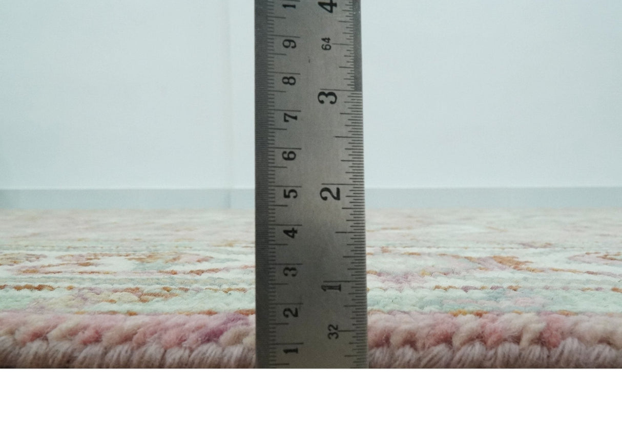 Pink, Ivory and Olive Hand Knotted Traditional Custom Made Size wool Rug
