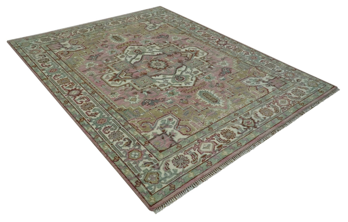 Pink, Ivory and Olive Hand Knotted Traditional Custom Made Size wool Rug