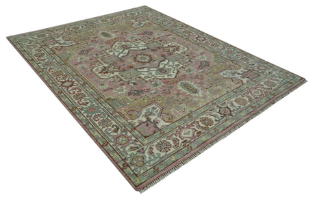 Pink, Ivory and Olive Hand Knotted Traditional Custom Made Size wool Rug