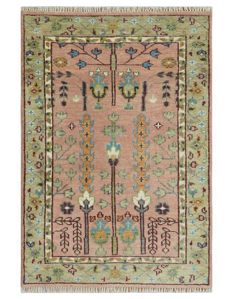 Pink, Olive and Beige vintage Traditional Tree of Life Custom Made Serapi Wool Rug