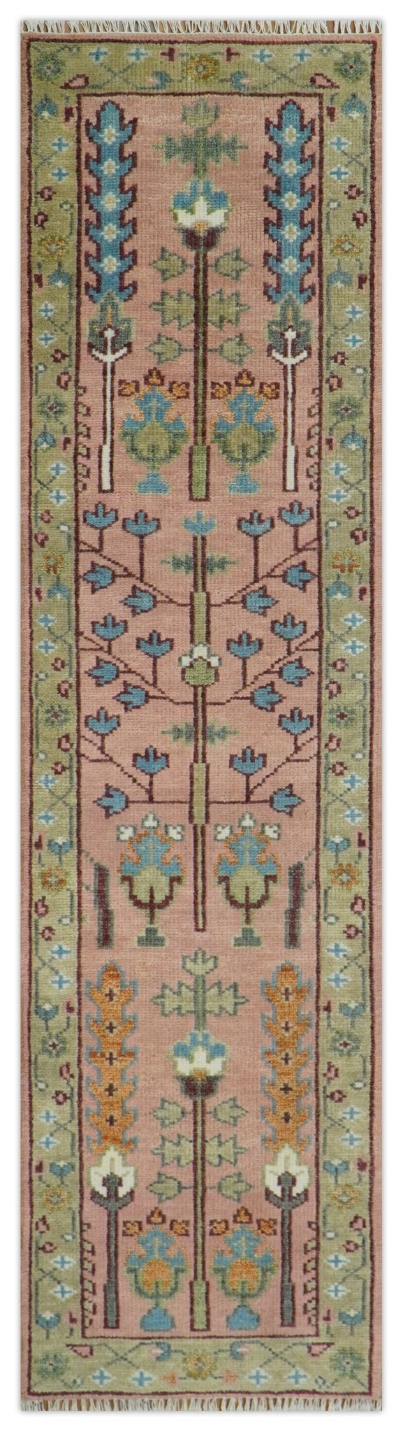 Pink, Olive and Beige vintage Traditional Tree of Life Custom Made Serapi Wool Rug