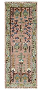 Pink, Olive and Beige vintage Traditional Tree of Life Custom Made Serapi Wool Rug
