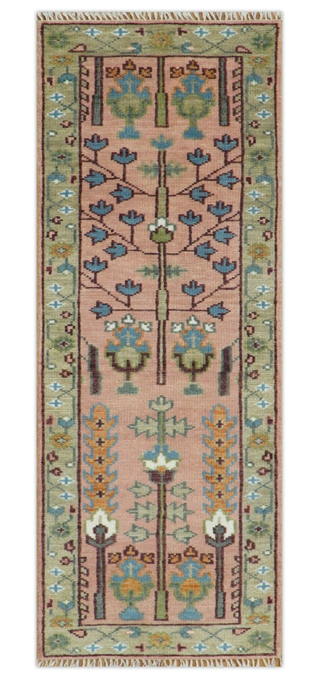 Pink, Olive and Beige vintage Traditional Tree of Life Custom Made Serapi Wool Rug