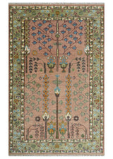 Pink, Olive and Beige vintage Traditional Tree of Life Custom Made Serapi Wool Rug