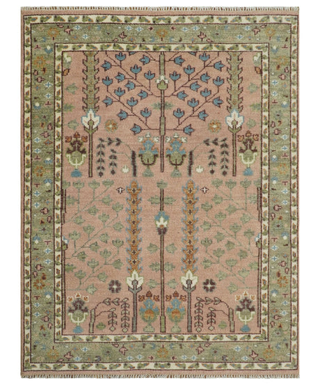 Pink, Olive and Beige vintage Traditional Tree of Life Custom Made Serapi Wool Rug