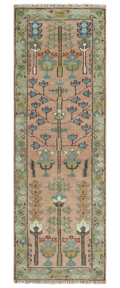Pink, Olive and Beige vintage Traditional Tree of Life Custom Made Serapi Wool Rug