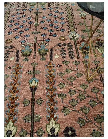 Pink, Olive and Beige vintage Traditional Tree of Life Custom Made Serapi Wool Rug