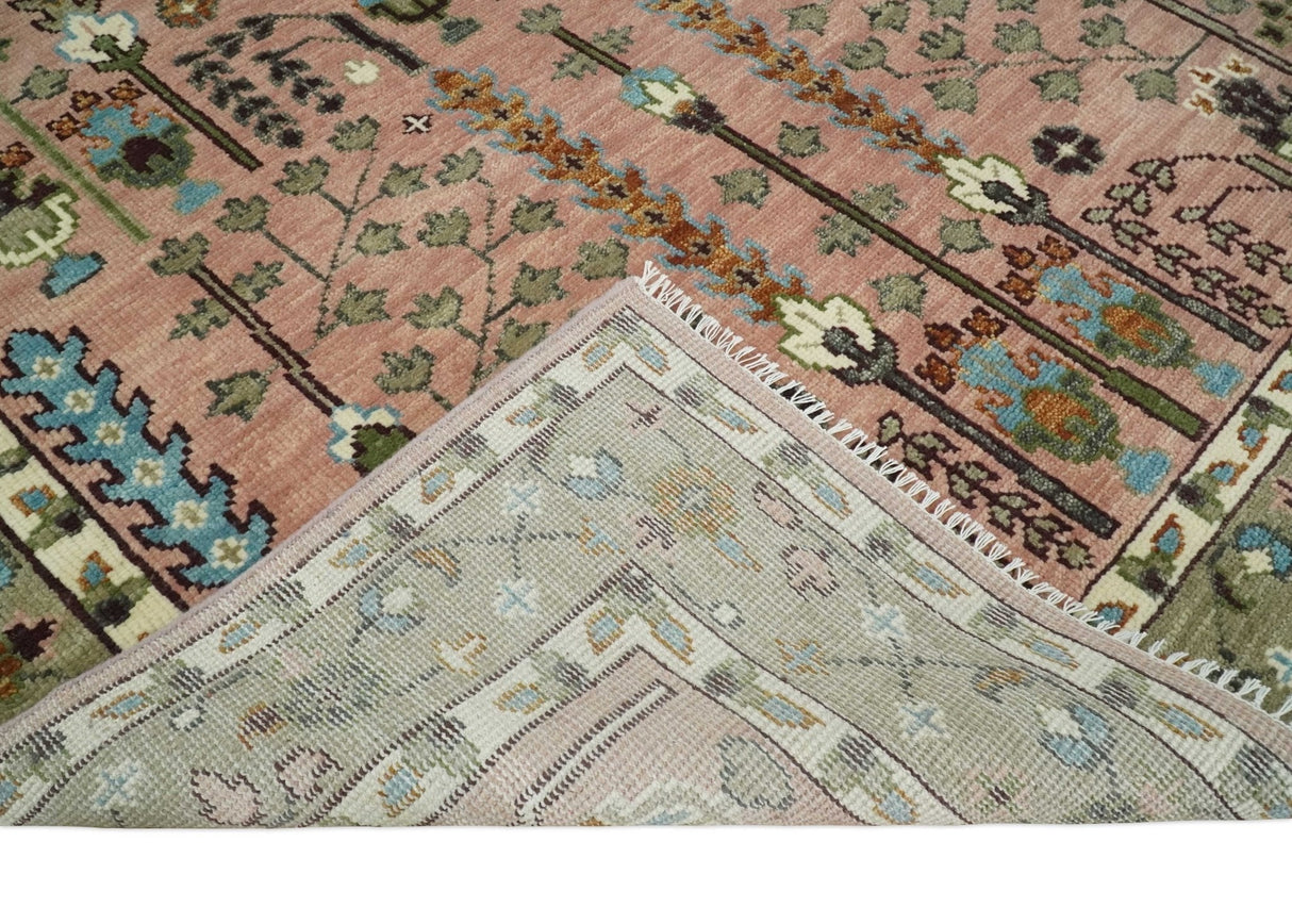 Pink, Olive and Beige vintage Traditional Tree of Life Custom Made Serapi Wool Rug