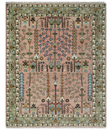 Pink, Olive and Beige vintage Traditional Tree of Life Custom Made Serapi Wool Rug