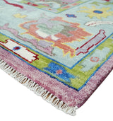 Pink Oushak Rug Wool Blue Colorful Hand knotted Traditional Oushak Custom Made wool Area Rug