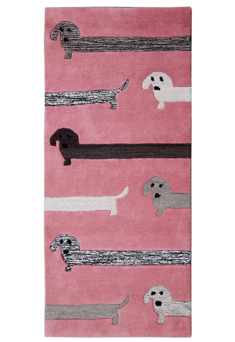 Pink Stretchy Pup Hand Tufted 3x6 Wool Area Rug