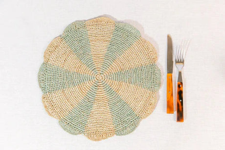 Pinwheel Blue Placemat, raffia tabletop-table tops-Parc Decor