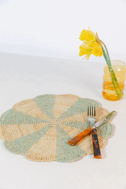 Pinwheel Blue Placemat, raffia tabletop-table tops-Parc Decor