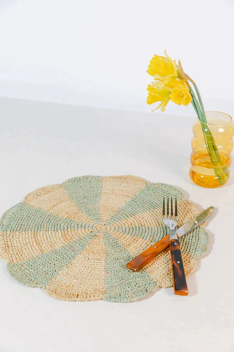 Pinwheel Blue Placemat, raffia tabletop-table tops-Parc Decor