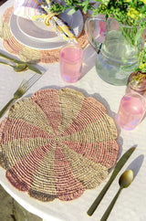 Pinwheel Pink Placemat, raffia tabletop-table tops-Parc Decor