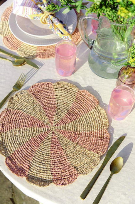 Pinwheel Pink Placemat, raffia tabletop-table tops-Parc Decor