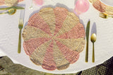 Pinwheel Pink Placemat, raffia tabletop-table tops-Parc Decor