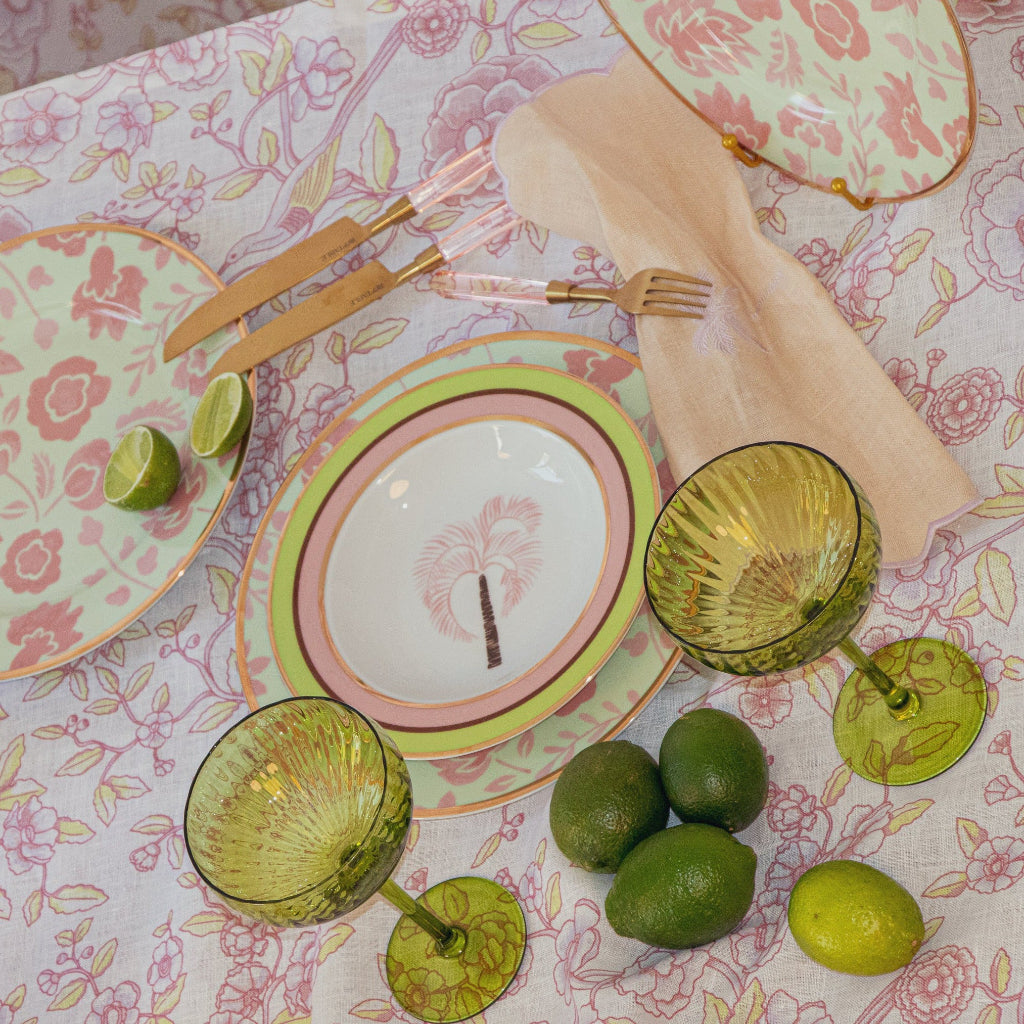 Pistachio & Lychee Palm Porcelain Soup Bowls – Set of 4 (+1 Bonus Bowl)