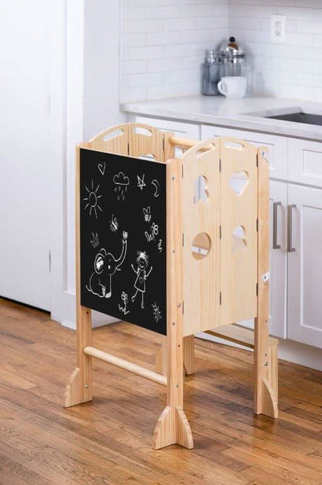 Plum 3-in-1 Foldable Kitchen Tower, Step Stool & Chalkboard for Toddlers-Indoor-Parc Decor