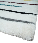 Plush and Thick Hand Woven Shag White with multicolor Stripes Soft Area Rug | SHAG2