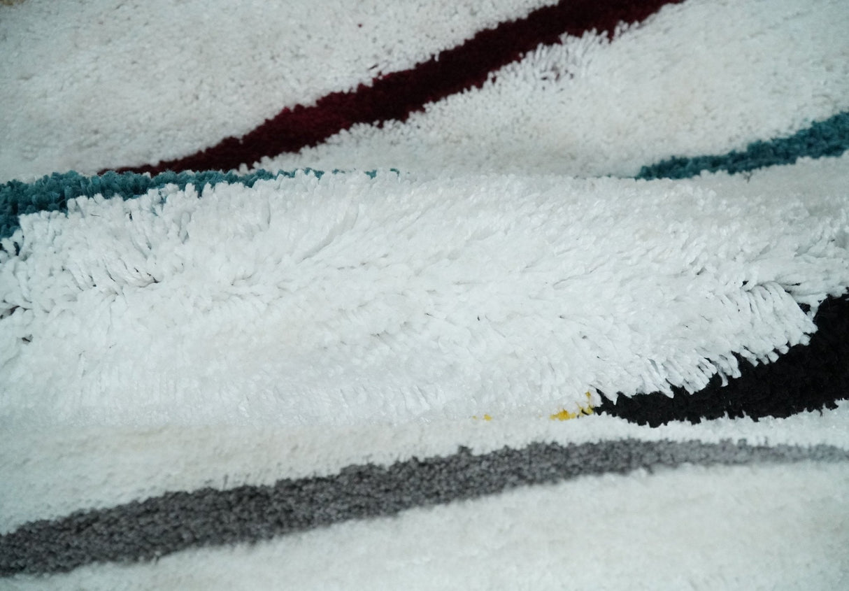 Plush and Thick Hand Woven Shag White with multicolor Stripes Soft Area Rug | SHAG2