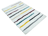 Plush and Thick Hand Woven Shag White with multicolor Stripes Soft Area Rug | SHAG2