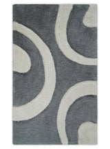 Plush Contemporary 3x5, 4x6 and 5x7 Hand Woven Shag Ivory and Gray Art Silk Soft Area Rug-Area Rug-Parc Decor