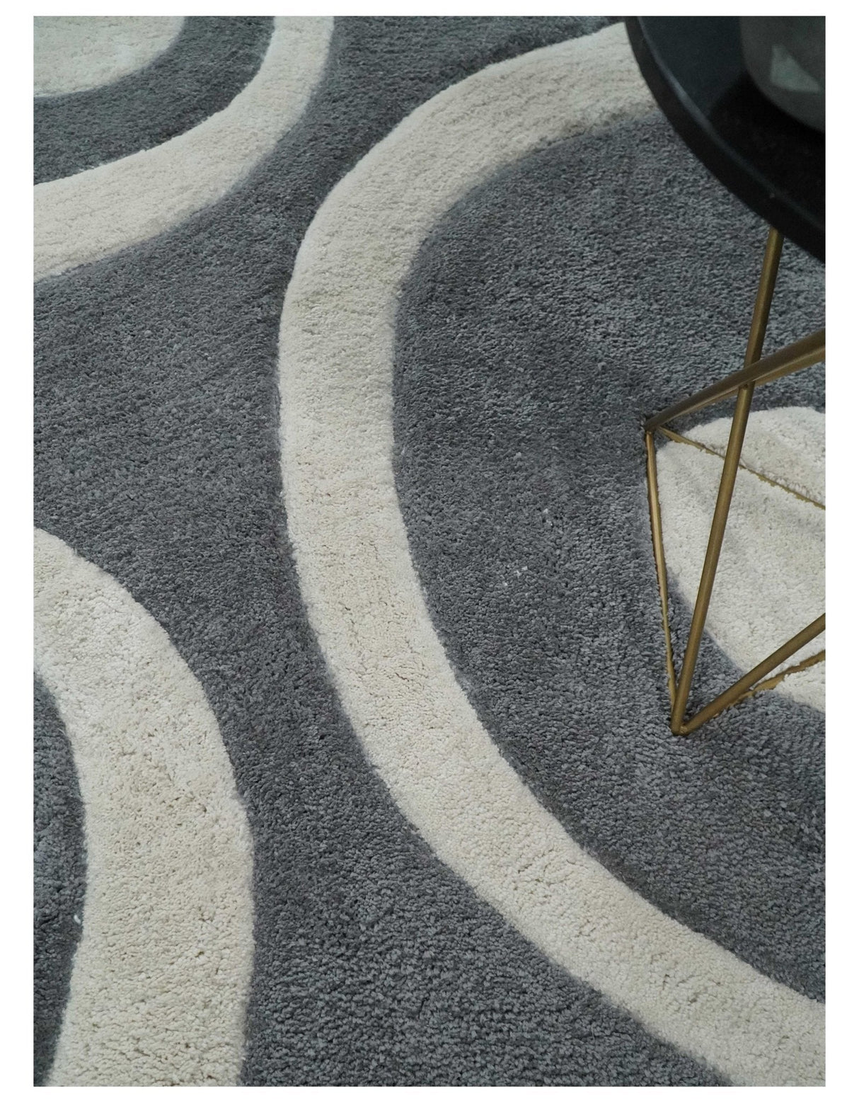 Plush Contemporary 3x5, 4x6 and 5x7 Hand Woven Shag Ivory and Gray Art Silk Soft Area Rug-Area Rug-Parc Decor