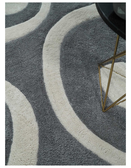 Plush Contemporary 3x5, 4x6 and 5x7 Hand Woven Shag Ivory and Gray Art Silk Soft Area Rug-Area Rug-Parc Decor