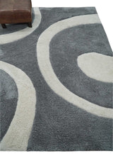 Plush Contemporary 3x5, 4x6 and 5x7 Hand Woven Shag Ivory and Gray Art Silk Soft Area Rug-Area Rug-Parc Decor