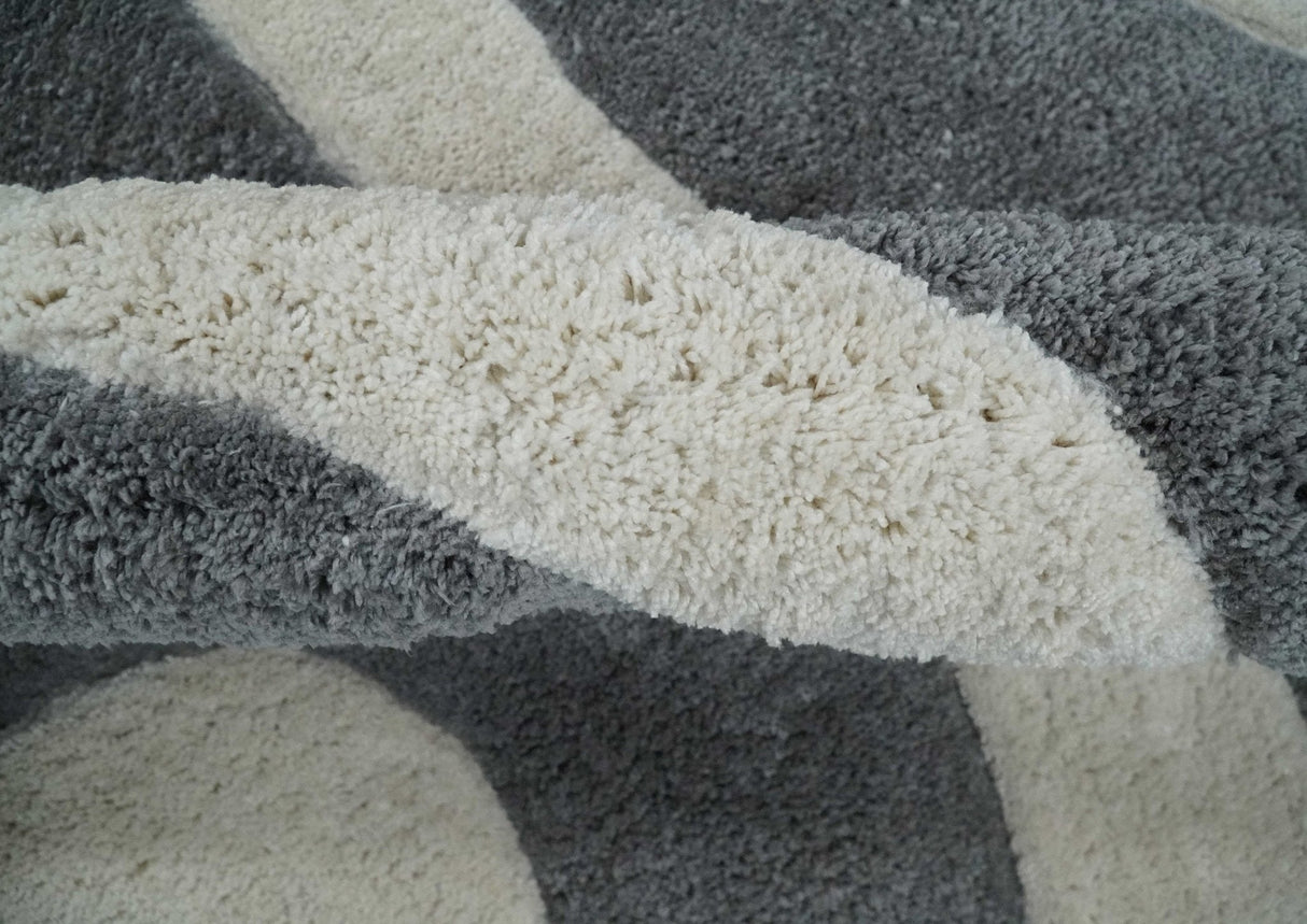 Plush Contemporary 3x5, 4x6 and 5x7 Hand Woven Shag Ivory and Gray Art Silk Soft Area Rug-Area Rug-Parc Decor