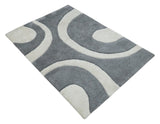 Plush Contemporary 3x5, 4x6 and 5x7 Hand Woven Shag Ivory and Gray Art Silk Soft Area Rug-Area Rug-Parc Decor