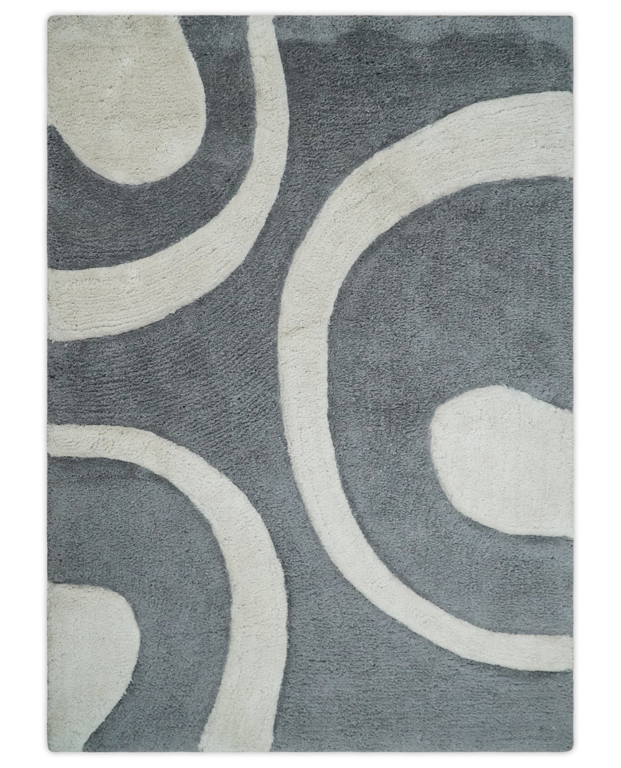 Plush Contemporary 3x5, 4x6 and 5x7 Hand Woven Shag Ivory and Gray Art Silk Soft Area Rug-Area Rug-Parc Decor
