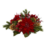 Poinsettia, Berry and Golden Pine Cone Candelabrum Artificial Arrangement-Candelabrum-Parc Decor