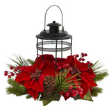 Poinsettia Berry Pine Artificial Arrangement Candelabrum-Candelabrum-Parc Decor