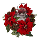 Poinsettia Pine & Pine Cone Candelabrum-Candelabrum-Parc Decor