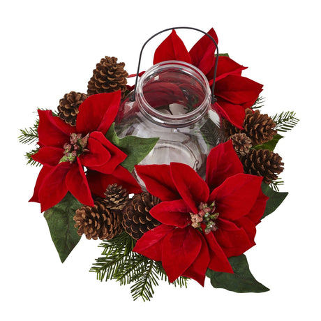 Poinsettia Pine & Pine Cone Candelabrum-Candelabrum-Parc Decor
