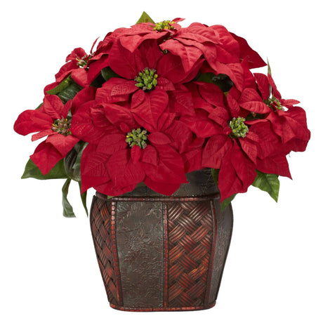 Poinsettia w/Decorative Vase Silk Arrangement-Plant in Planter-Parc Decor