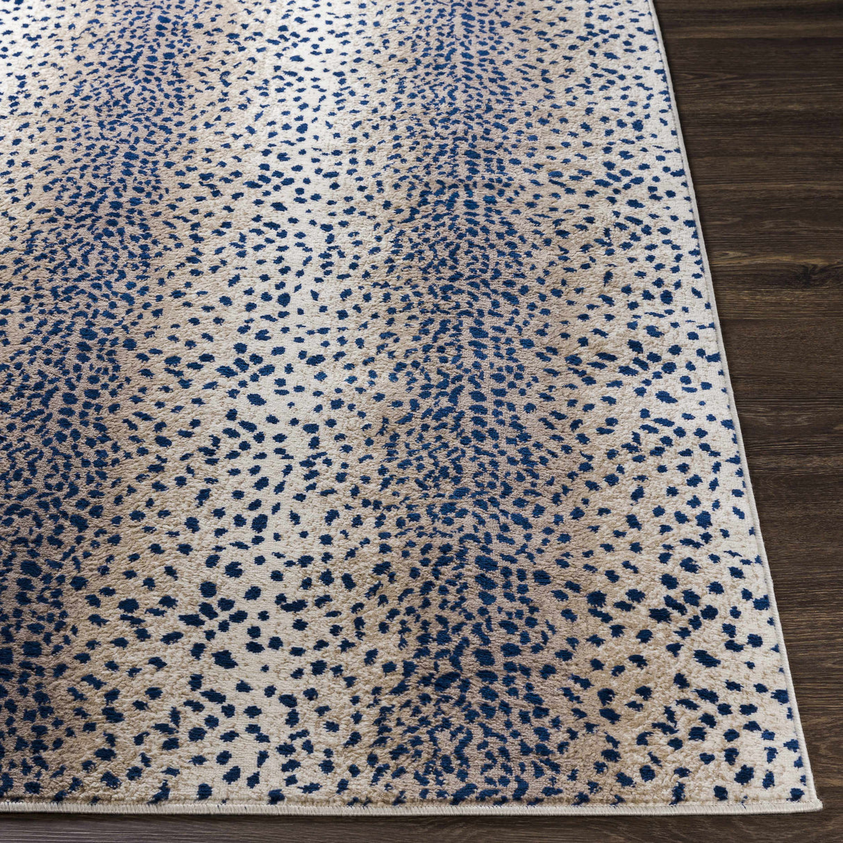 Pointblank Tan & Navy Leopard Print Area Rug-Rugs-Parc Decor
