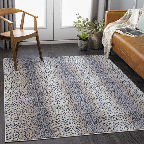 Pointblank Tan & Navy Leopard Print Area Rug-Rugs-Parc Decor