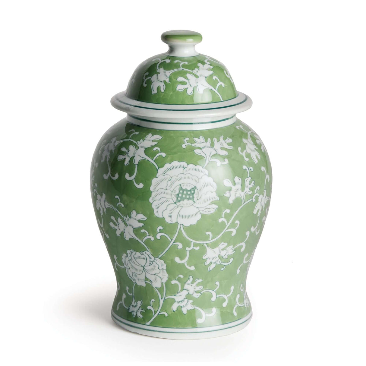 Porcelain Green Chinoiserie Lotus Ginger Jar with Lid-Jar-Parc Decor
