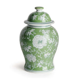 Porcelain Green Chinoiserie Lotus Ginger Jar with Lid-Jar-Parc Decor