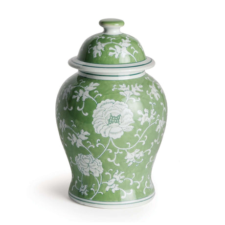 Porcelain Green Chinoiserie Lotus Ginger Jar with Lid-Jar-Parc Decor