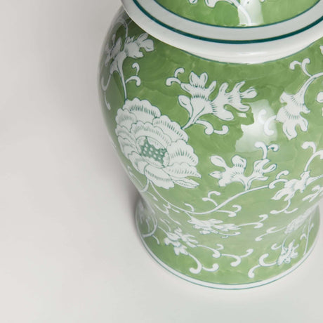 Porcelain Green Chinoiserie Lotus Ginger Jar with Lid-Jar-Parc Decor