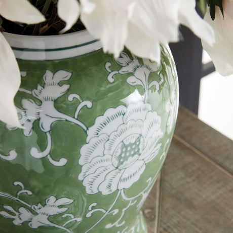 Porcelain Green Chinoiserie Lotus Ginger Jar with Lid-Jar-Parc Decor