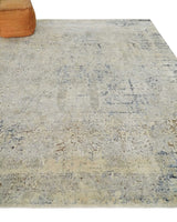 Premium Fine 8x10 Silver, Beige and Charcoal Traditional Floral High Low texture Hand Knotted Wool and Art Silk Rug