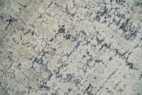 Premium Fine 8x10 Silver, Beige and Charcoal Traditional Floral High Low texture Hand Knotted Wool and Art Silk Rug