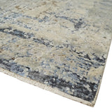 Premium Fine 8x10 Silver, Beige and Charcoal Traditional Floral High Low texture Hand Knotted Wool and Art Silk Rug-Area Rug-Parc Decor