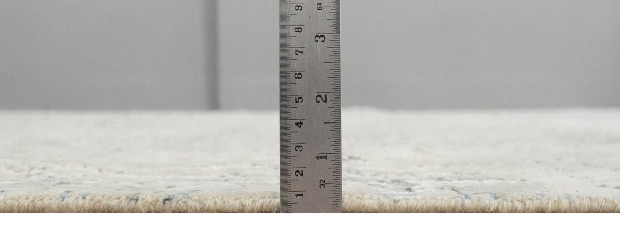 Premium Fine 8x10 Silver, Beige and Charcoal Traditional Floral High Low texture Hand Knotted Wool and Art Silk Rug-Area Rug-Parc Decor